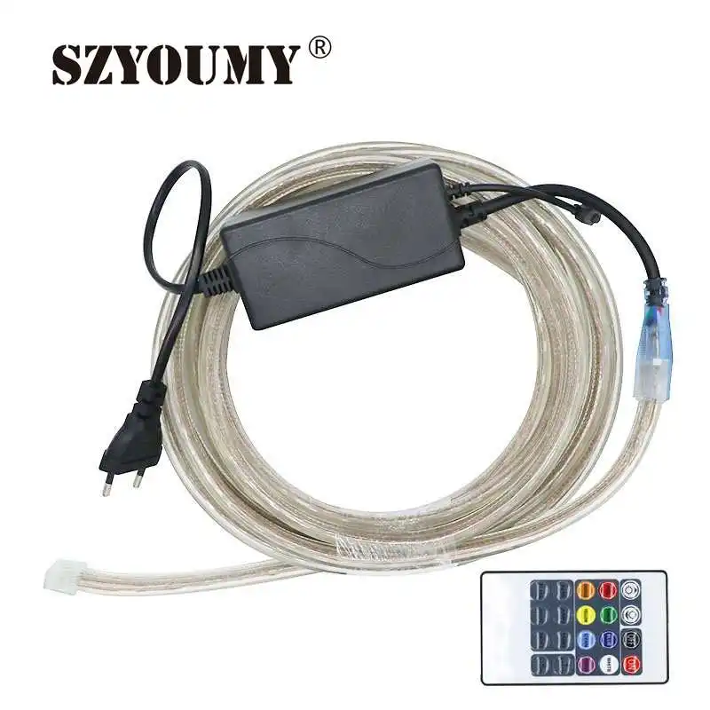 #cheap SZYOUMY RGB led strip 220V 240V 5050 Waterproof Flexible Led Tape Light White 60leds m 20M + Power Plug Kit