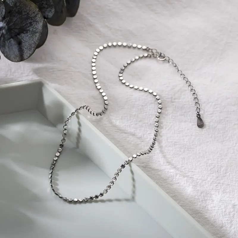 Silvology 925 серебро плоский шарик ожерелье серебро дикая текстура элегантный минималистичный женский чокер продвинутые ювелирные изделия подарок
