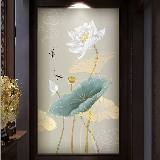 

Customized size Windows Glass Films Door Stickers Wall sticker Art opaque Self-Adhesive Lotus&Fish poster