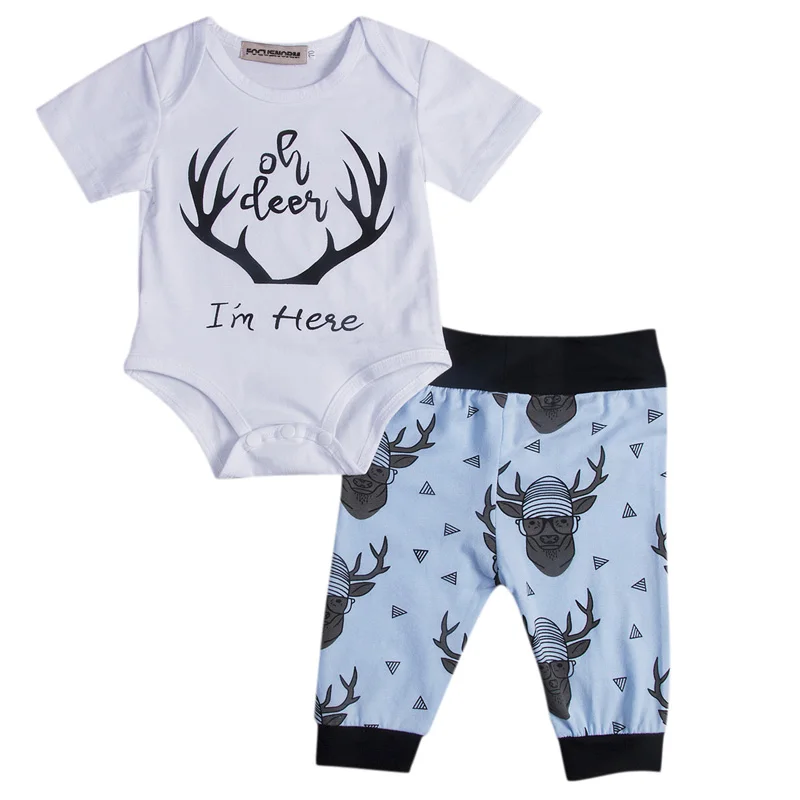 UK Stock Cute Newborn Baby Boy Girl Outfits Clothes Set Print Short