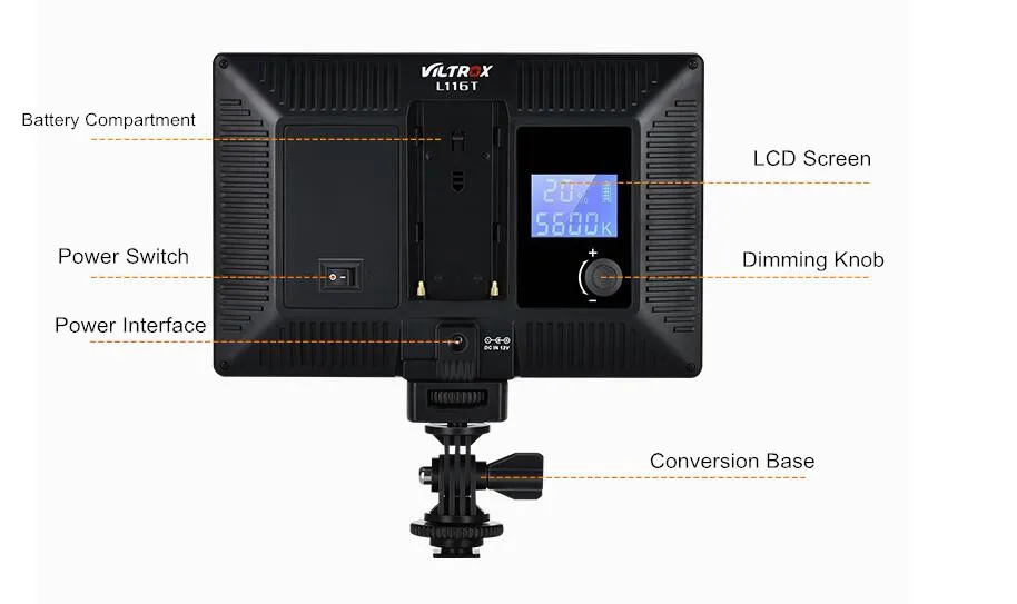 Viltrox L116T светодиодный светильник для фотосъемки и видеосъемки ing ЖК-дисплей Панель Дневной светильник для камеры Фото DSLR DV студийная лампа с батареей