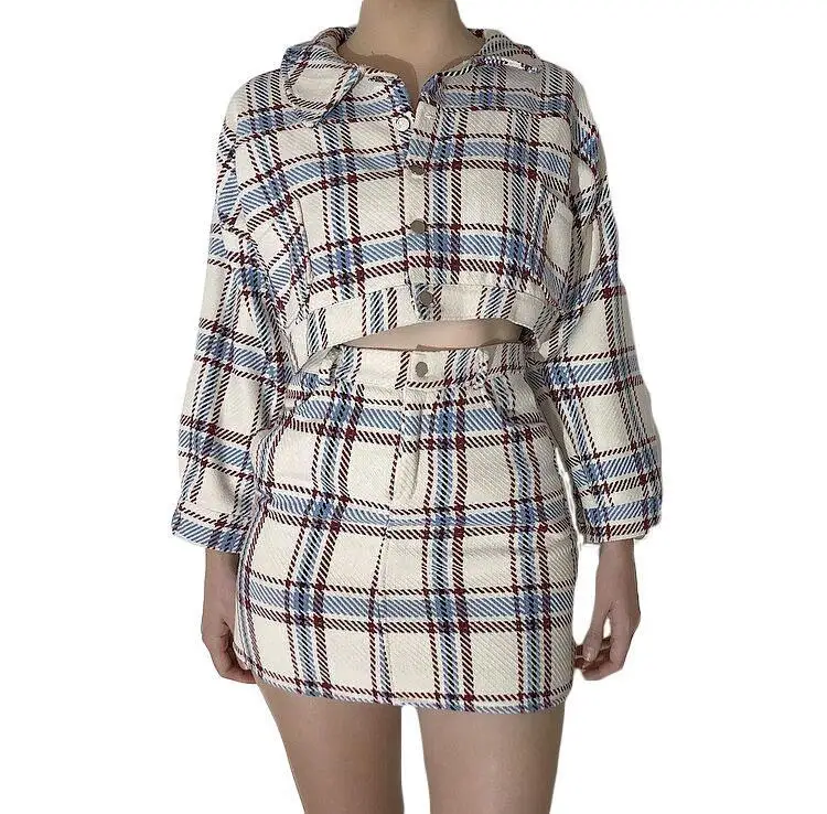 plaid skirt set with jacket