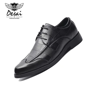 

2019 Autumn New Fashion Pointed Toe Casual Leather Shoes Business Dress Lace Up Men Shoes Flats Oxfords Color Black Brown 38-44