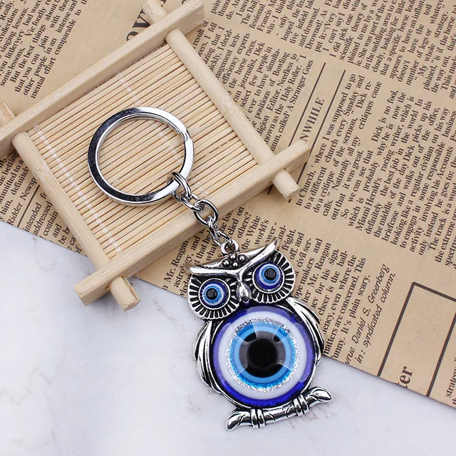 Blue Evil Eye Owl Lucky Charm Protection Tassel Hanger Crystals Car
