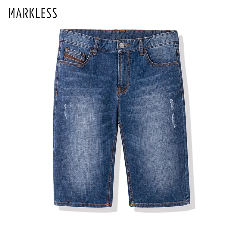 Markless летние джинсовые шорты мужские хлопковые тонкие повседневные пляжные шорты Бермуды мужские джинсовые шорты в полоску NZA8052M
