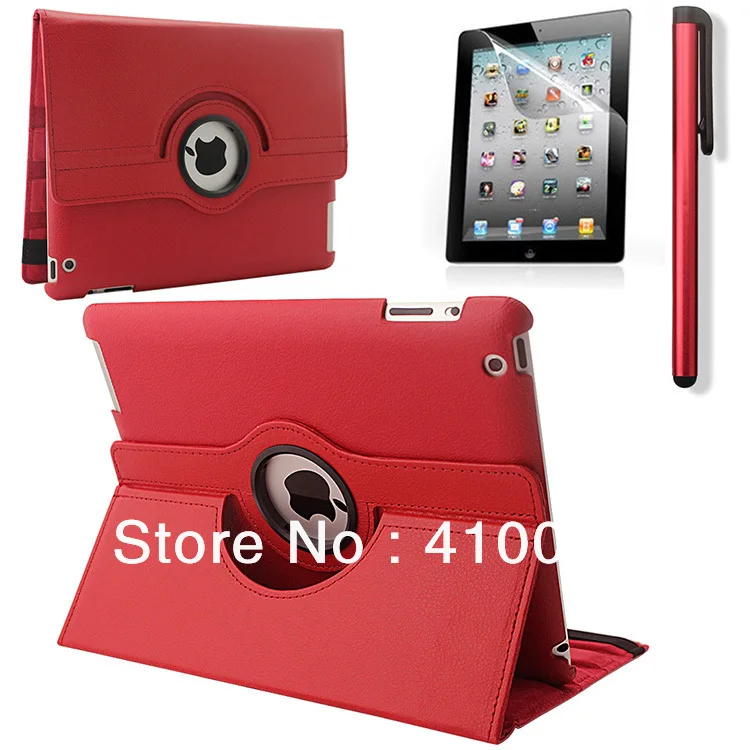 

For Case Apple iPad 2 iPad 3 iPad 4 PU Leather Smart Stand Flip Case Cover 360 Rotating +screen film+stylus pen free