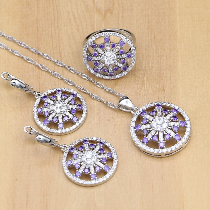

Silver 925 Jewelry Purple Cubic Zirconia Decoration Jewelry Sets Earrings Necklace Hyperbole Sterling Silver Jewelry For Women
