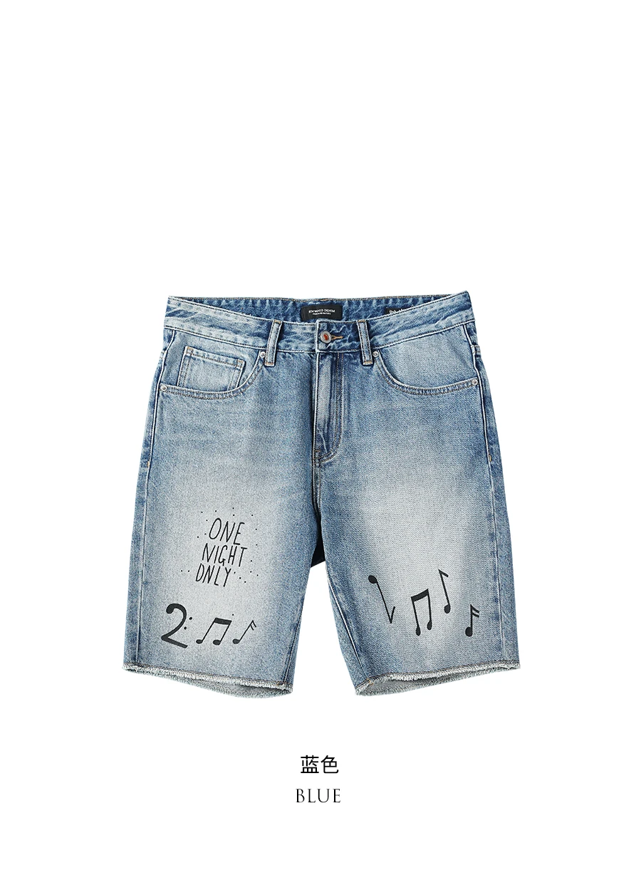 SIMWOOD летние новые хип-хоп шорты мужские модные хип-хоп джинсовые шорты с буквенным принтом и музыкальной нотой хлопок