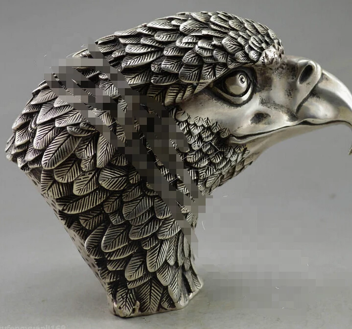 

23++Collectible Decorated Old Handwork Tibet Silver Carved Big Eagle Head Statue