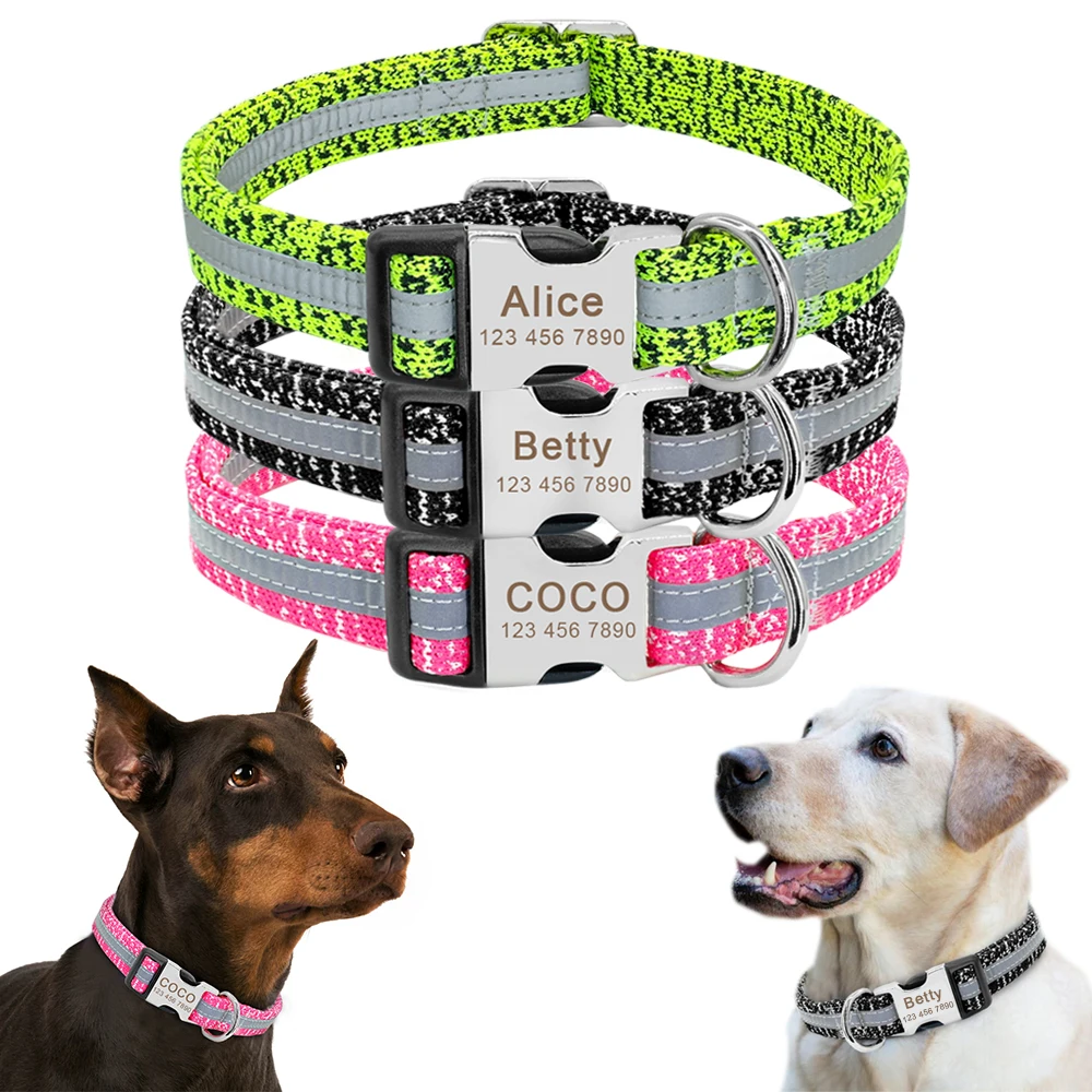 

Personalized Pet Dog Collar Reflective Custom Puppy Collars Pitbull Large Dog Collar for Small Pets Chihuahua German Shepherd