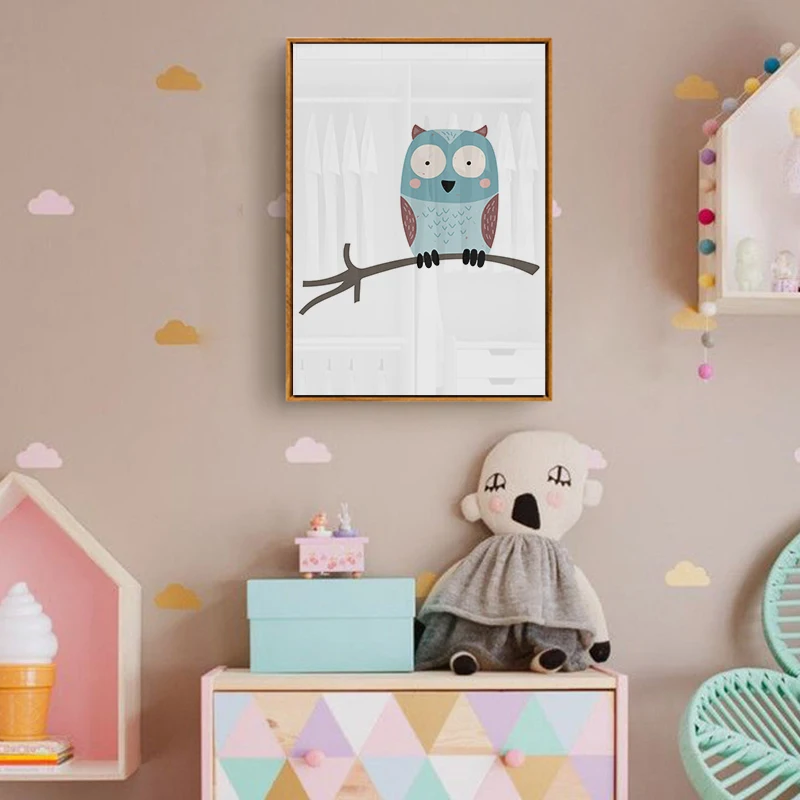 Baby Animal Owl Fox Deer Squirrel Wall Art Canvas Painting Nursery Nordic Posters and Prints Decorative Picture Kids Room Decor