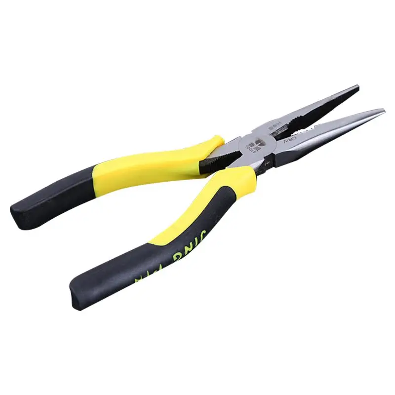1pcx Straight Needle Long Nose Pliers Yellow Rubber Coated Grip