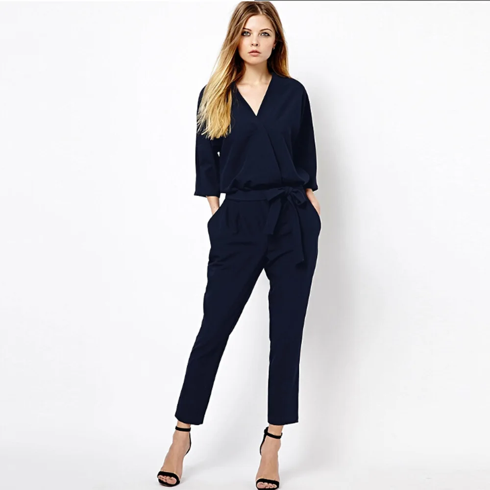 Black Ruffle Jumpsuit Women V Neck Long Sleeve Summer Autumn Jumpsuit ...