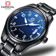 Роскошные карнавальные светящиеся водонепроницаемые часы мужские черные сапфировые Автоматические наручные часы из нержавеющей стали relogio masculino