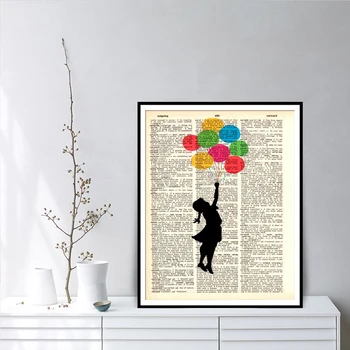 

Little Girl With Balloons Dictionary Art Posters And Prints Wall Art Wall Pictures For Kids Rooms Canvas Painting