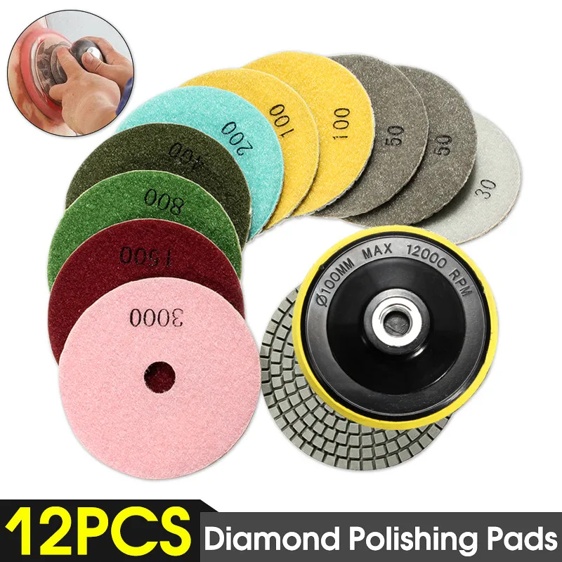 3 SET 4/" Granite Marble Concrete Dry//Wet Polish 24 Pads