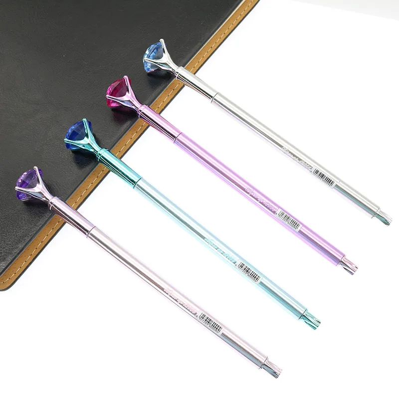 

1pc New Color Diamond Head Crystal Pearl Center Pen Wedding Ring Office Plastic Pearl Pen Blue Purple Pink Silver