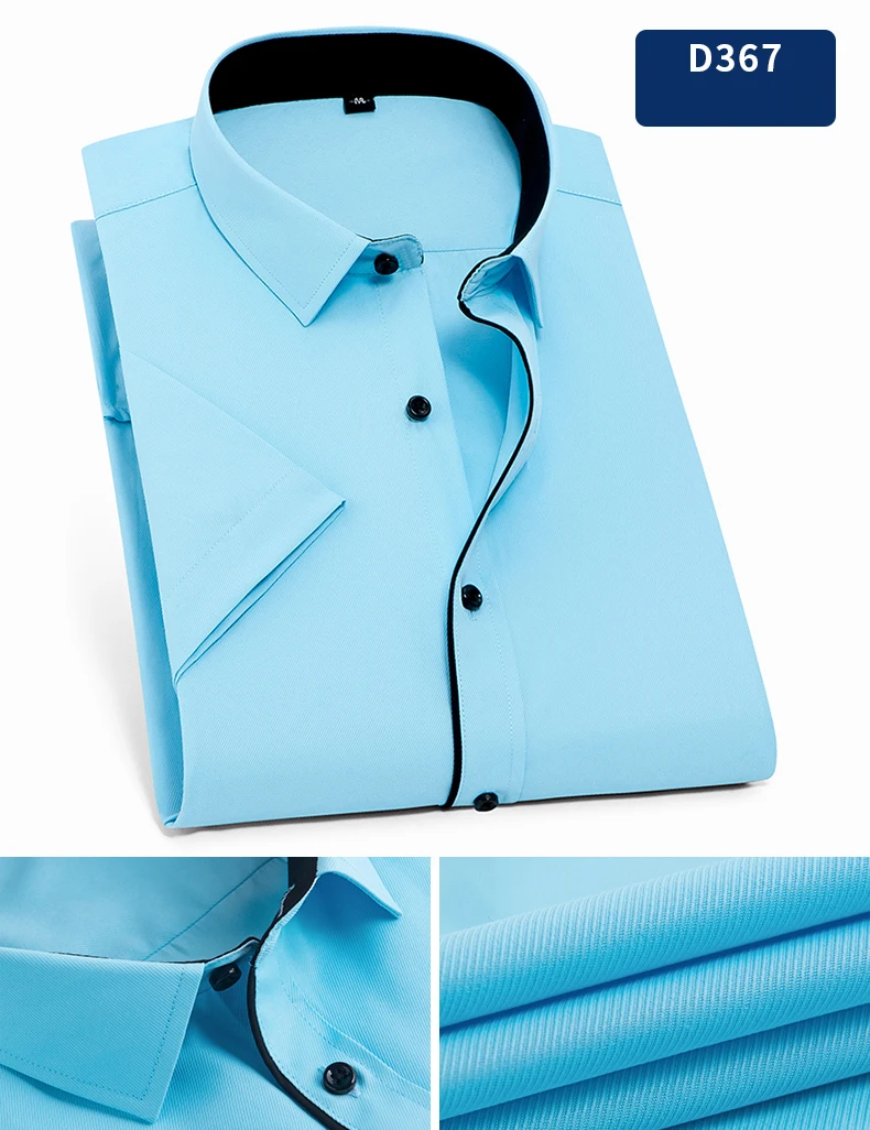 Летняя Новинка, модные деловые мужские рубашки с коротким рукавом и воротником, однотонные элегантные мужские деловые рубашки голубого цвета
