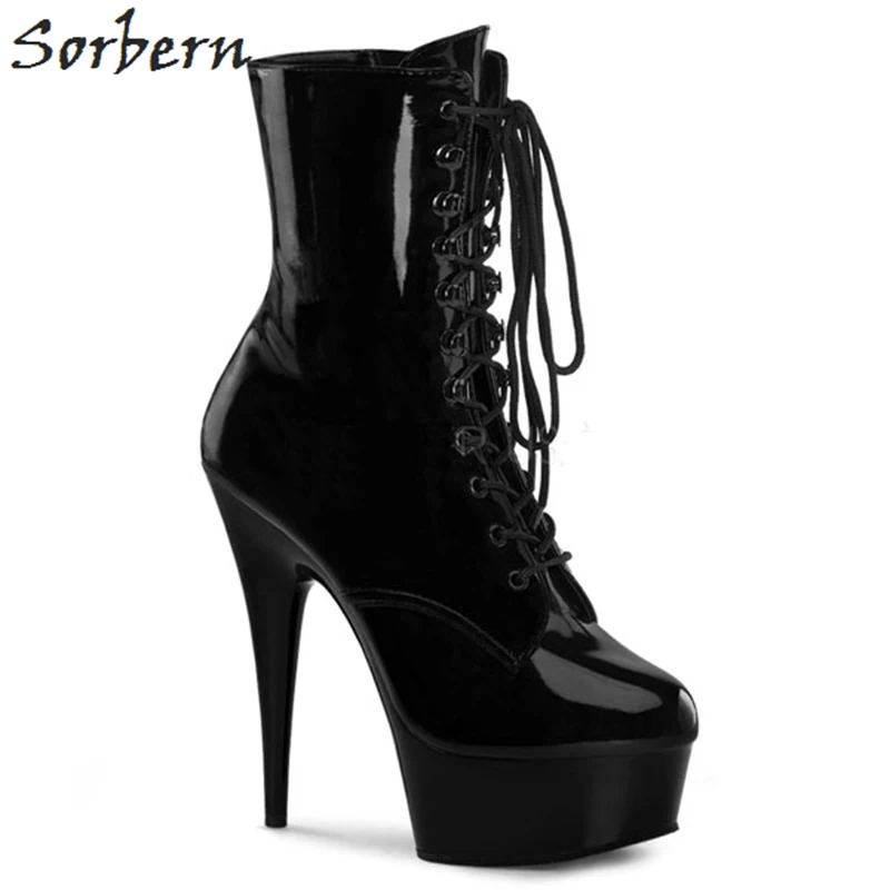 

Sorbern Cross-Tied Ankle Boots Round Toe Spike Heels Super High 15Cm Designer Shoes Women Simple Fashion China Size 35-46 Boots