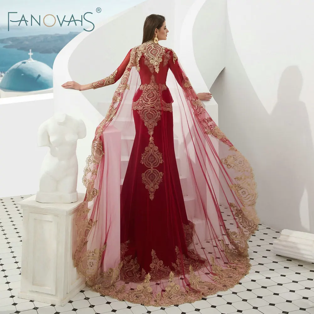 Черный Русалка вечерние платья с Мыс 2019 старинные Арабские Vestido De Fiesta Robe Soiree