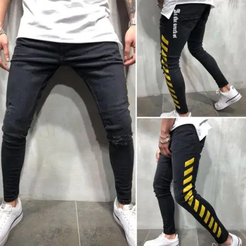 Hirigin 2018 Plus Size Jeans Men Stretchy Slim Fit Denim Pants Fear Of God Fashion Skinny Pencil Jeans Slim Streetwear Biker