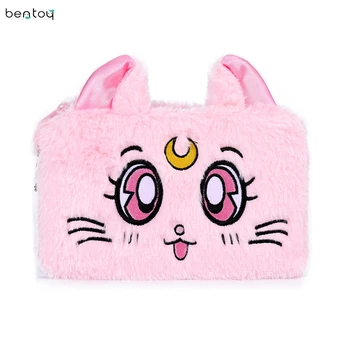 

Kawaii cat sailor moon design women handbags cartoon plush mini purse clutch card holder toiletry storage organizer bag pouch