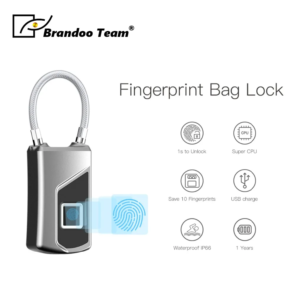 

Brandoo IP66 Waterproof USB Rechargeable Smart Keyless Fingerprint Lock Anti-Theft Security electronic fingerprint controller