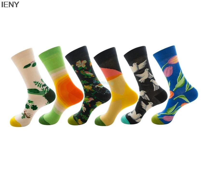 

IENY Men's Socks Comb Cotton Cartoon Animals Flowers and Birds Nature Geometry Novelty Funny Socks