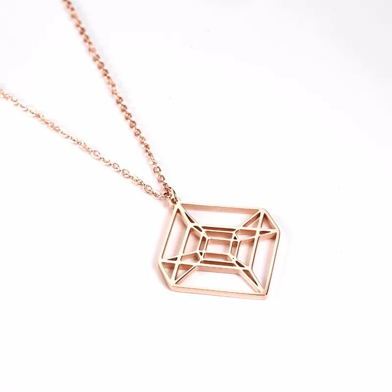 Ожерелье RIR из нержавеющей стали с золотым полым гиперкубом, креативный дизайн, геометрическая форма, математическое ювелирное ожерелье, подарки