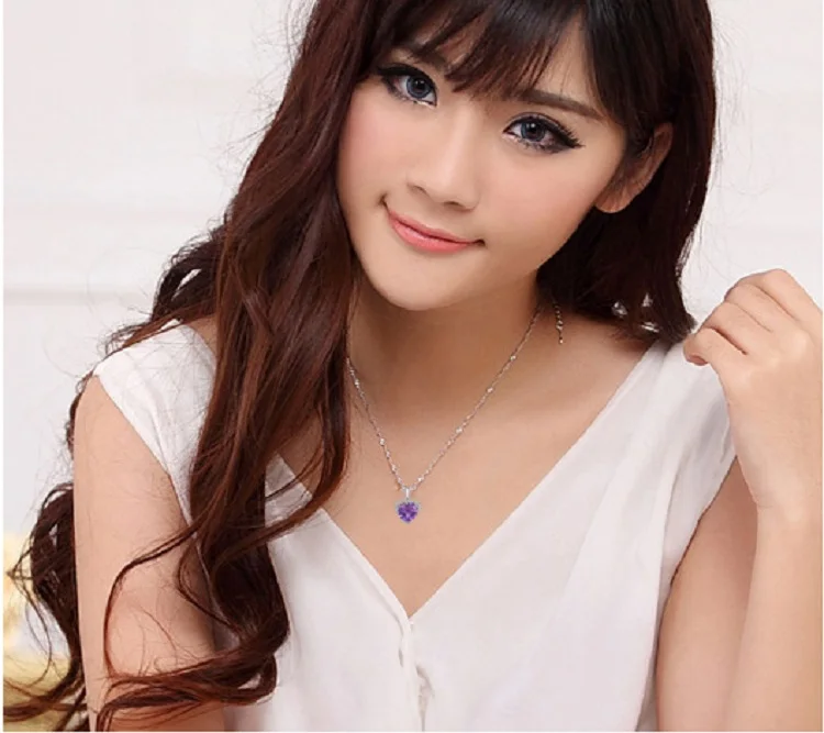 Серебряное ожерелье с кулоном в виде сердца фиолетовым камнем|pendant neckless|pendant