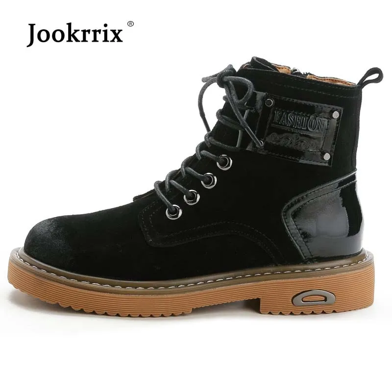 

Jookrrix Retro Casual Shoes Women Fashion Brand Real Leather Martin Boots Lady chaussure Autumn Female footware Cross-tied Boots