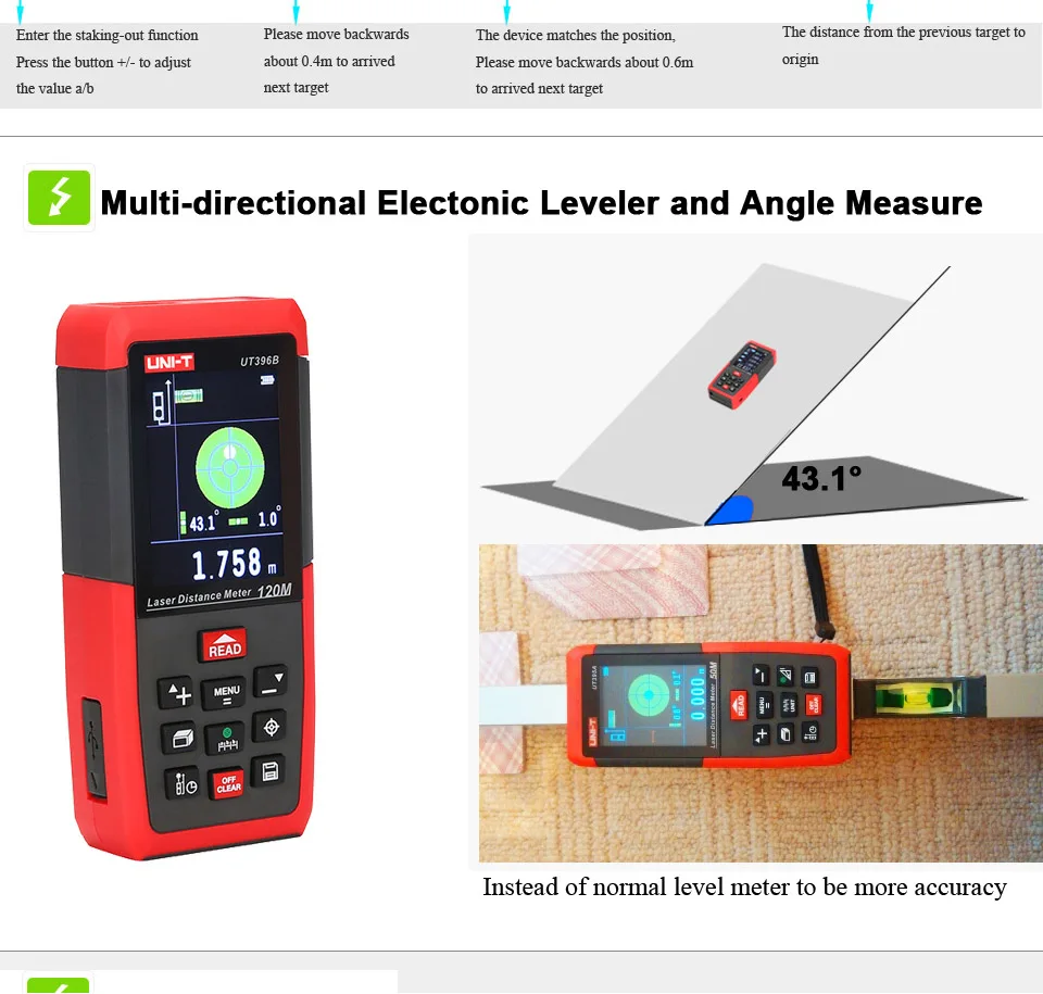 UNI-T UT395A Лазерные дальномеры 50 м~ 120 м Диапазон Finder с 2MP объектив дальномер Best точность 2 мм экспорт данных USB ПК Программное обеспечение