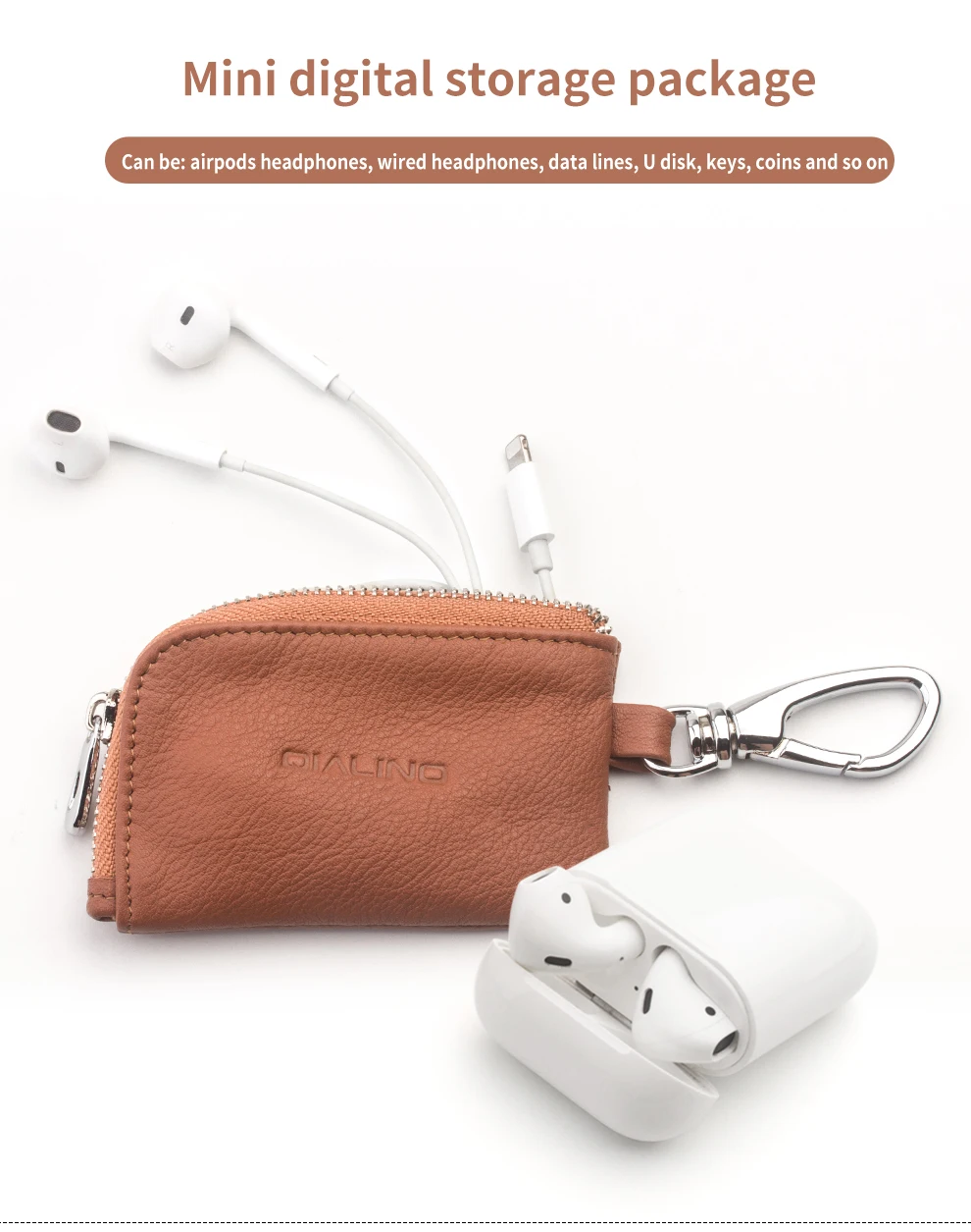 QIALINO, модный портативный чехол-сумка из натуральной кожи для Apple AirPods, простой мини Карманный чехол для автомобильных ключей и монет из воловьей кожи