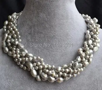 

Wholesale Pearl Jewelry , Gray Color 18 Inches 6-10mm Baroque Shape Genuine Freshwater Pearl Necklace - New Free Shipping.