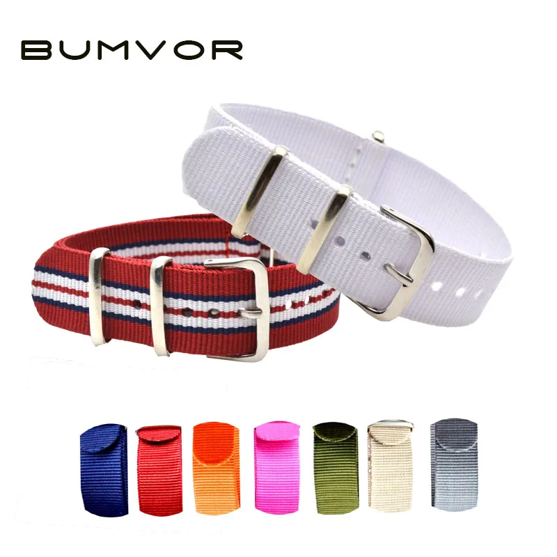 

BUMVOR Original Stripe black Nylon canvas Watch strap 20MM Band Buckle Multi Color Army Military nato fabric watchbands Strap
