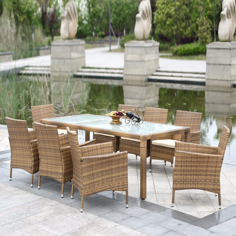 Ikayaa Us Stock 9pcs Rattan Outdoor Dinning Table Chair Set