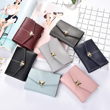 

Women's fashion wallet solid color buckle wallet multi-card position leather wallet fox short wallet Card Position Dropship T620