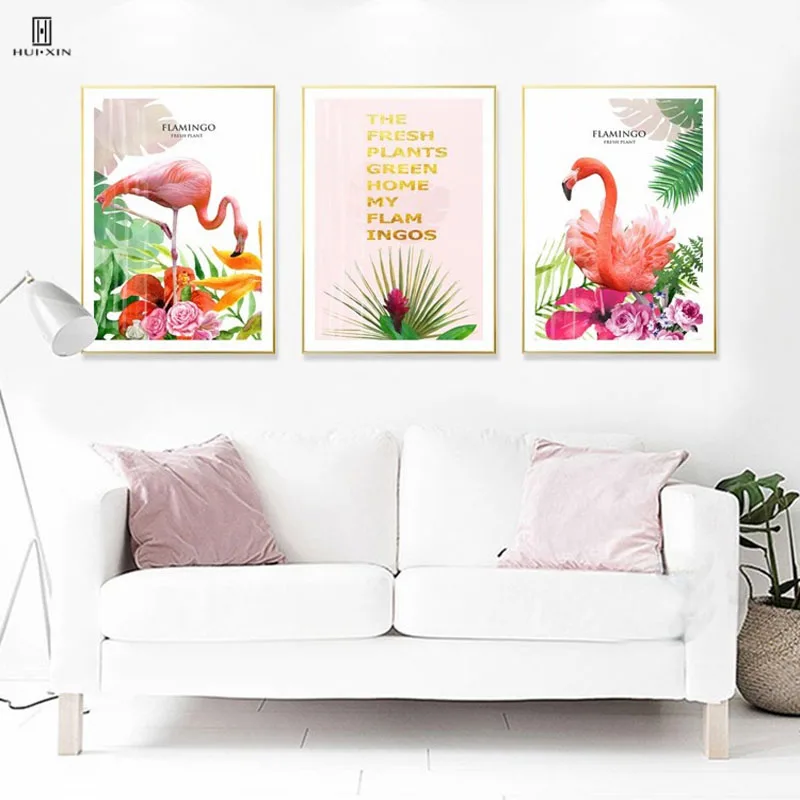 Fresh Style Hand-painted Plants Pictures Of Pink Flamingo beautiful Flowers Modern Simple Decorative Painting For Home Decor