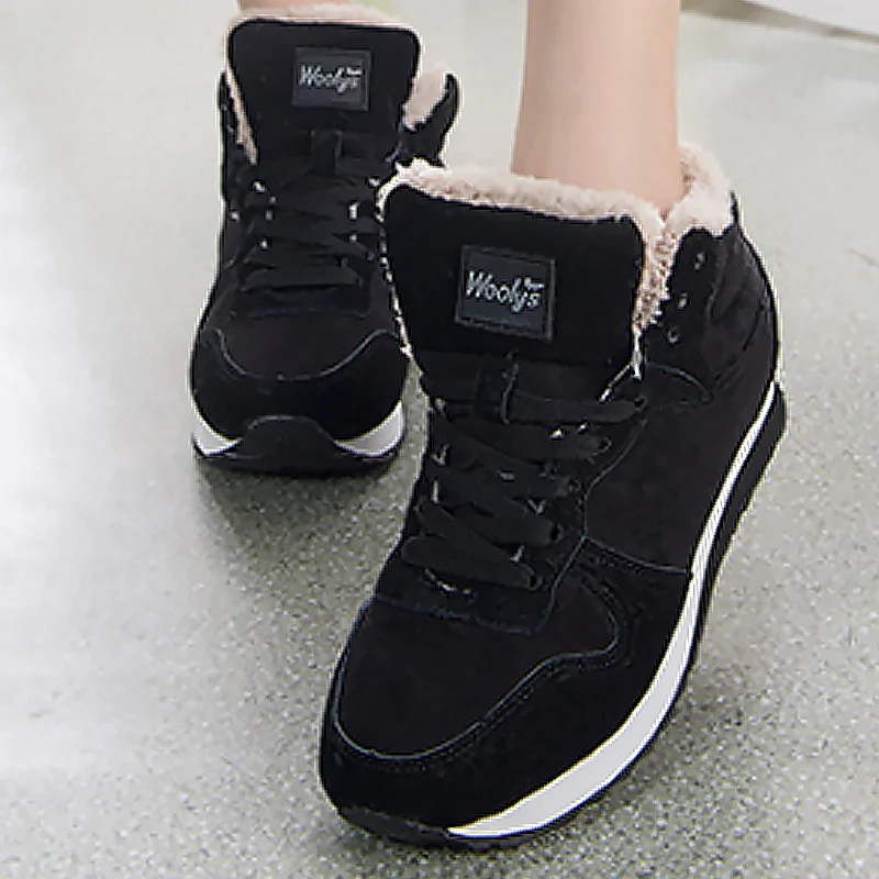 

Women's winter shoes sewing plus size 9-14 flat ankle boots for women short plush lace-up non-slip snow boots women