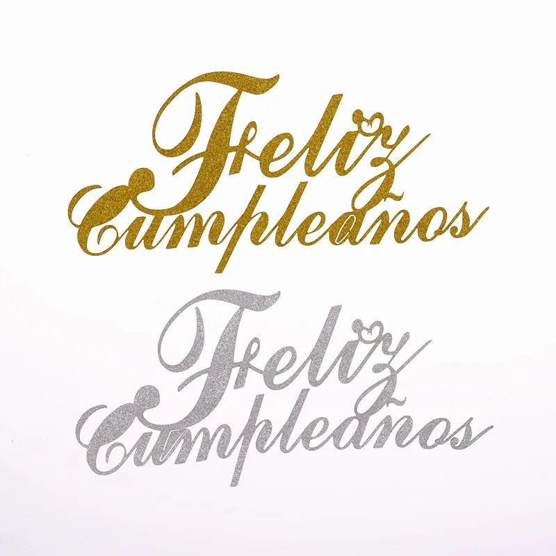 DIY Spainish Feliz Cumpleanos торт флаг Topper с днем рождения Блестящий золотистый Серебристый