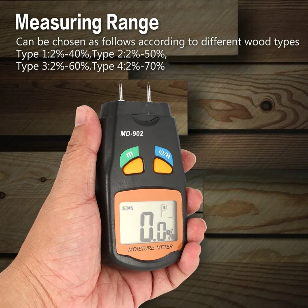 

MD-902 Pins Digital LCD Wood Moisture Humidity Meter Analyzer Hygrometer Timber Damp Detector Tester Range 2% - 70%