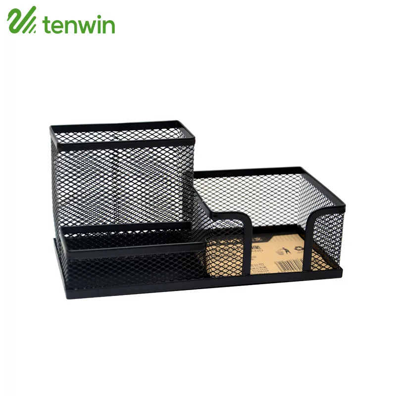 

TENWIN Black Metal Pencil Containers Fashion Pen Holders Multi-function Desk Stationery Organizer Pen Pencil For Office