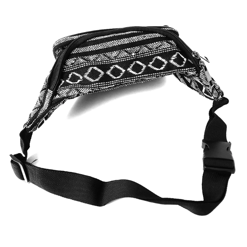 Festival Fanny Pack Stripe 80s Waist Bags, iridescent Woven Tribal Print Waist pack for Travel,Rave Party,Trip,Shopping