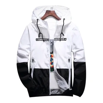 

New Hooded Jacket Men Spring Autumn Bomber Casual Slim Patchwork Windbreaker Jacket Male Outwear Zipper Thin Coat