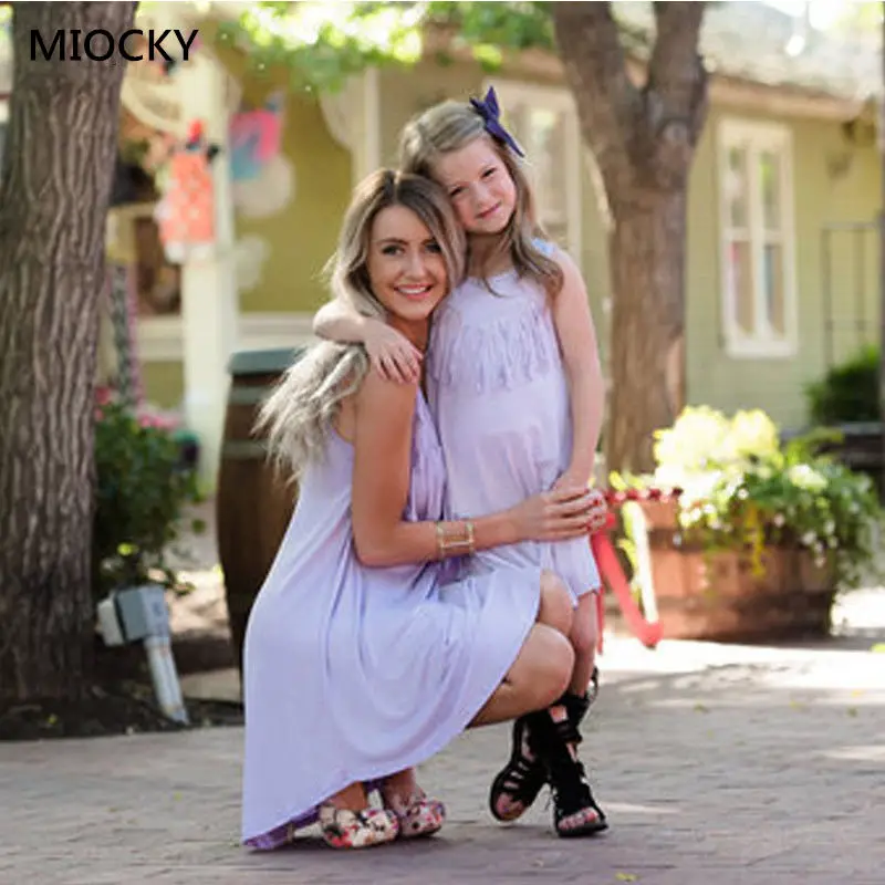 NASHAKAITE-Mommy-and-me-clothes-Tassel-Solid-Mini-Dress-Family-Look-Mom-and-daughter-dress-mini (1)
