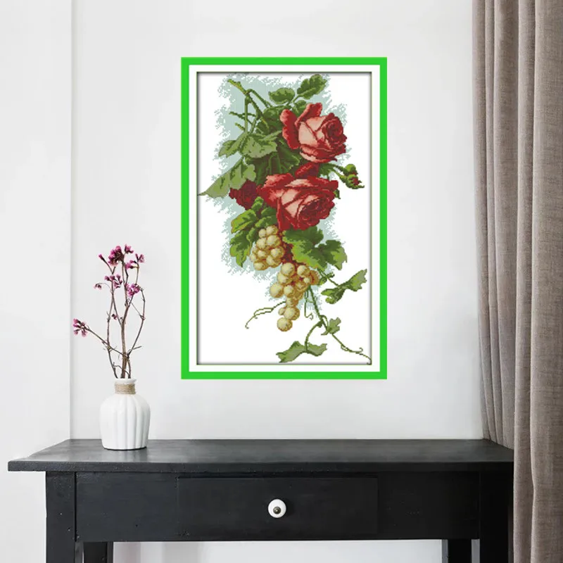 Grapes and roses Printed Canvas Cross Stitch Kit Decore 11CT Fabric