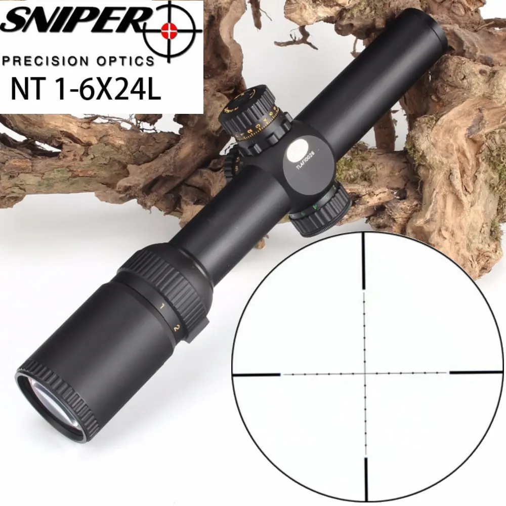 

SNIPER NT 1-6X24 L Hunting Riflescopes Tactical Optical Sight Compact Mil dot Glass Etched Reticle R/G llluminate Rifle Scope