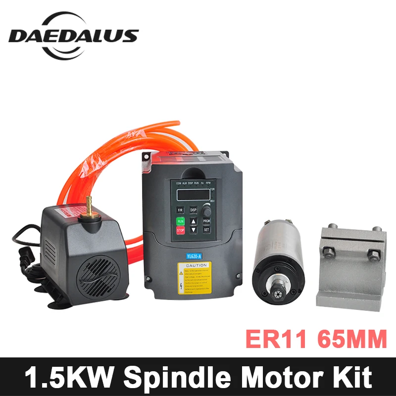 

CNC Spindle 1.5KW 110V/220V Water Cooled Spindle Motor Kit+VFD Frequency Inverter 65mm Clamp+75w Water Pump 5m Pipe For Engraver