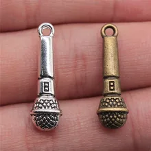 Wysiwyg 10 pçs 25x7mm microfone encantos pingente amantes da música jóias suprimentos artesanais para diy fazer brincos pulseira