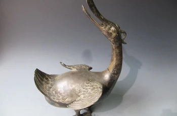 

20"Chinese Regius classic Pure Bronze Copper Duck swan incense burner censer